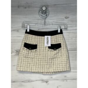 KatieJ NYC Skirt Girls Small Cream Black Eloise Tweed Plaid Pocket Mini New S
